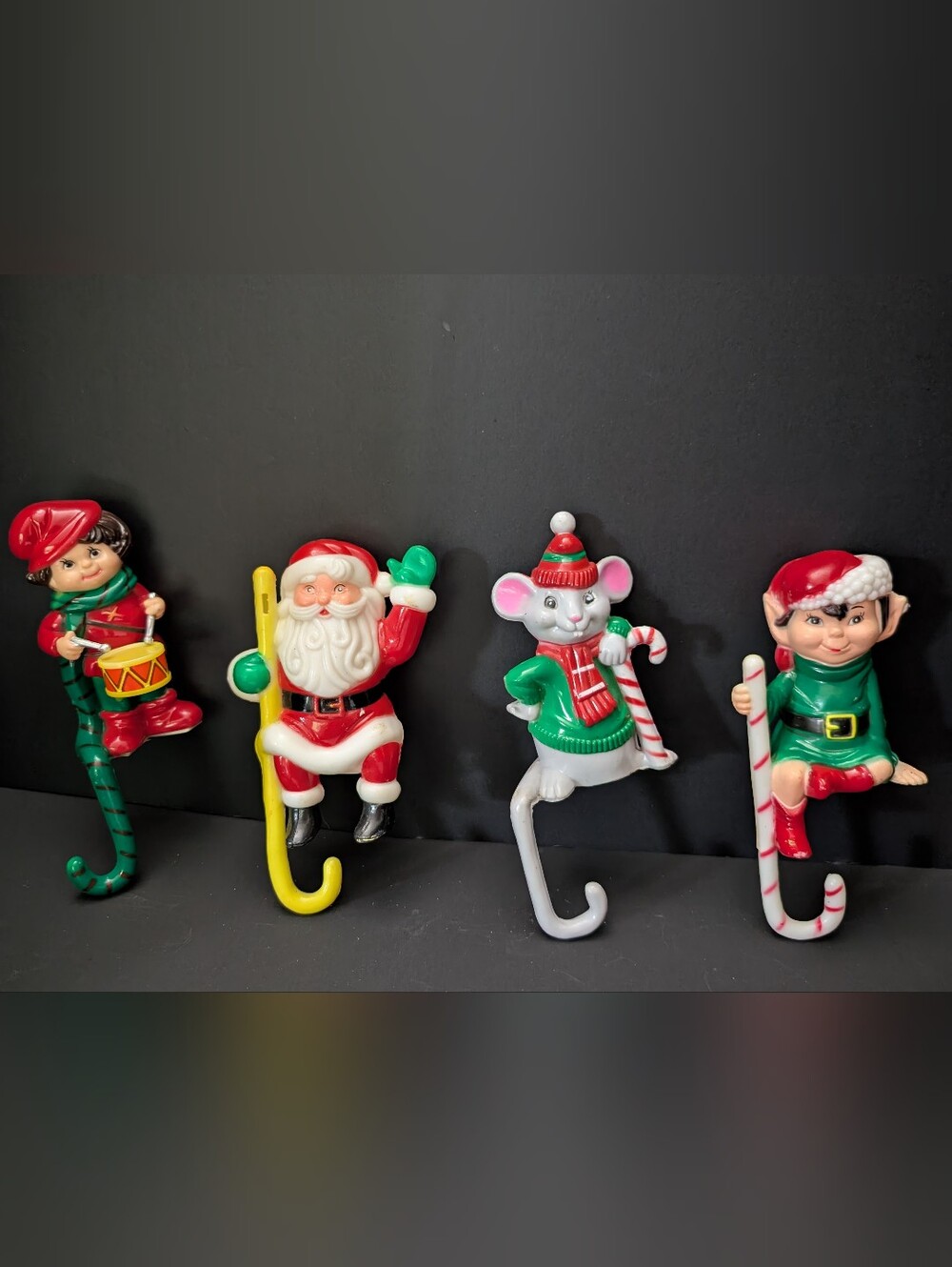 Vintage blow mold Santa mouse elf drummer boy stocking holder Christmas 9-2026N
